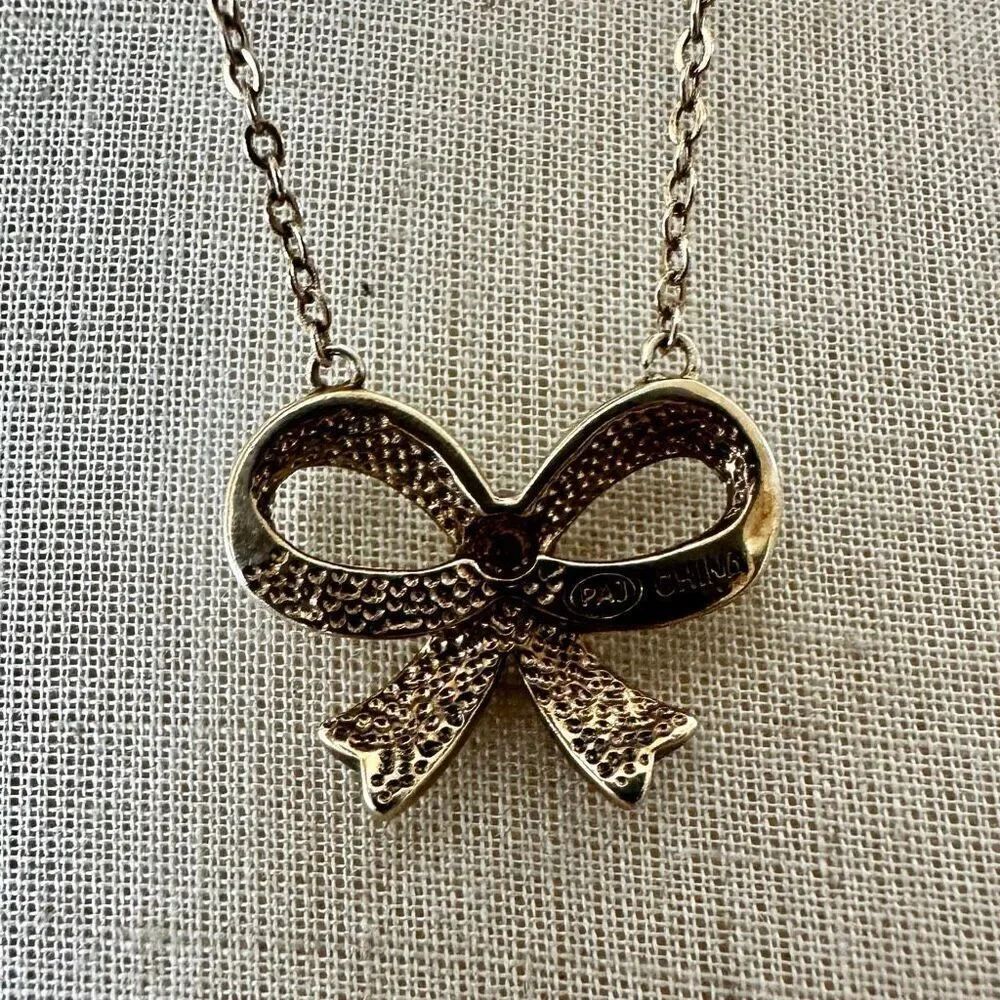 PAJ Silver and gold Tone Textured Bow Pendant Necklace - Picture 6 of 8